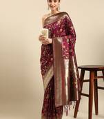 magenta floral zari silk blend paithani saree
