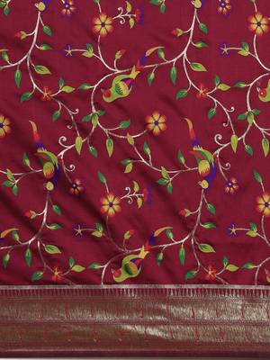 magenta floral zari silk blend paithani saree 4