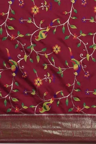 magenta floral zari silk blend paithani saree