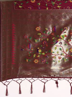 magenta floral zari silk blend paithani saree 5
