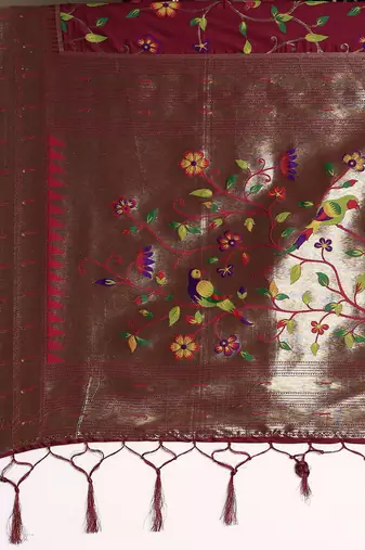magenta floral zari silk blend paithani saree