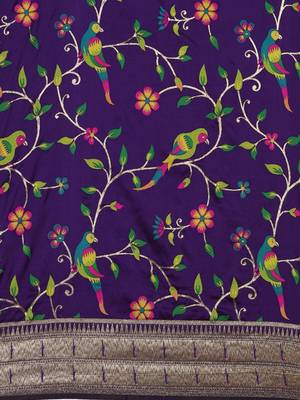 purple woven design zari silk blend paithani saree 4