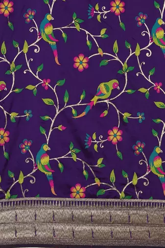 purple woven design zari silk blend paithani saree