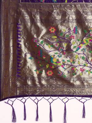 purple woven design zari silk blend paithani saree 5