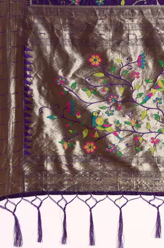 purple woven design zari silk blend paithani saree