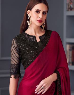 pink embellished sequinned satin saree 2