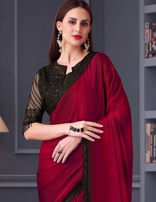 pink embellished sequinned satin saree 3