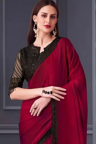 pink embellished sequinned satin saree