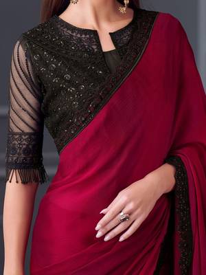 pink embellished sequinned satin saree 4