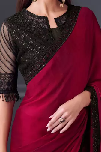 pink embellished sequinned satin saree
