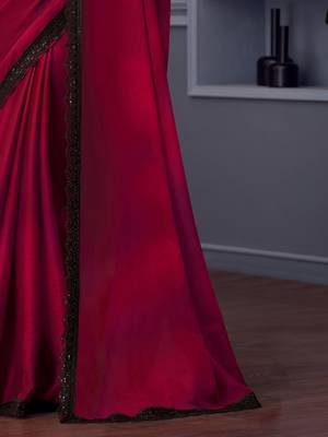 pink embellished sequinned satin saree 5