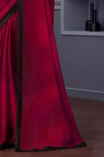 pink embellished sequinned satin saree