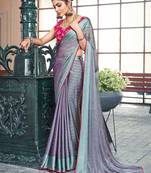 teal teal & magenta striped satin saree