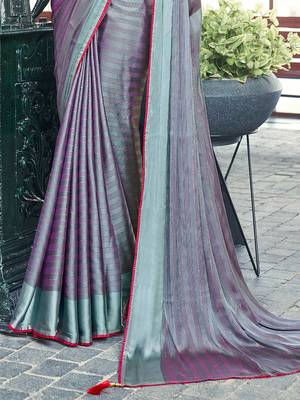 teal teal & magenta striped satin saree 3