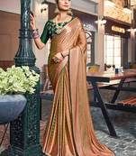 orange orange & green striped satin saree