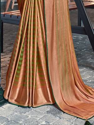 orange orange & green striped satin saree 3