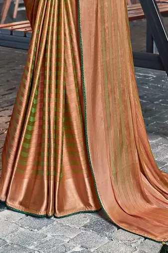 orange orange & green striped satin saree