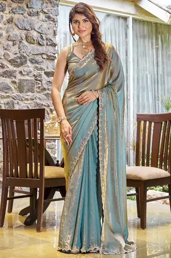 blue beads and stones saree