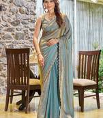 blue beads and stones saree