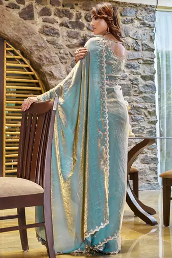 blue beads and stones saree