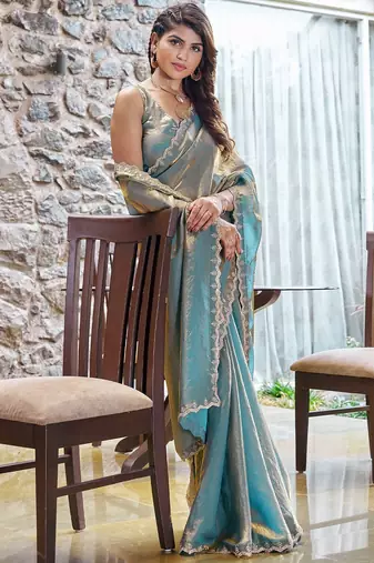 blue beads and stones saree