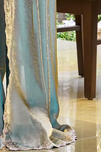 blue beads and stones saree