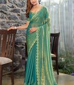 green beads and stones satin saree