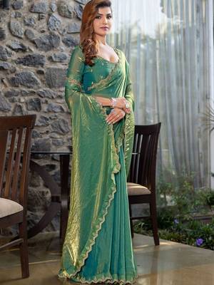 green beads and stones satin saree 2