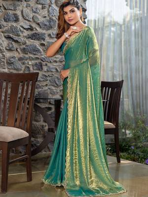 green beads and stones satin saree 3