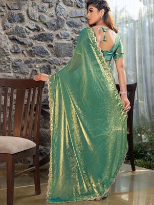green beads and stones satin saree 4