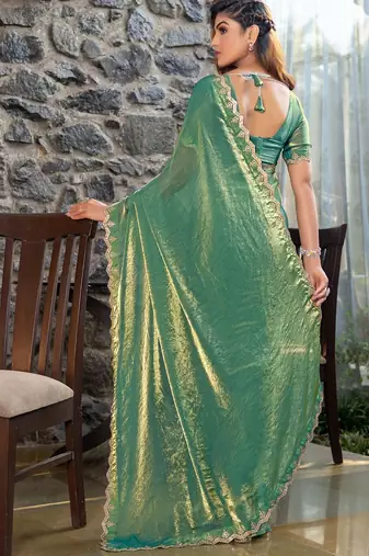 green beads and stones satin saree