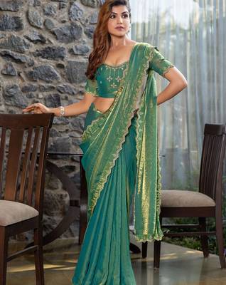 green beads and stones satin saree 5