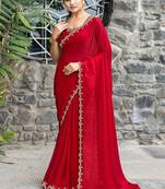 red embellished beads and stones satin saree
