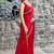 red embellished beads and stones satin saree