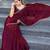 maroon women embellished beads and stones satin saree