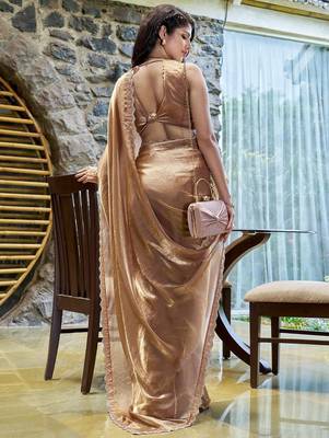 brown beads and stones satin saree 3