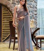 grey embellished beads and stones satin saree