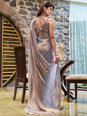 grey embellished beads and stones satin saree 3