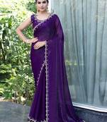 purple embellished beads and stones satin saree