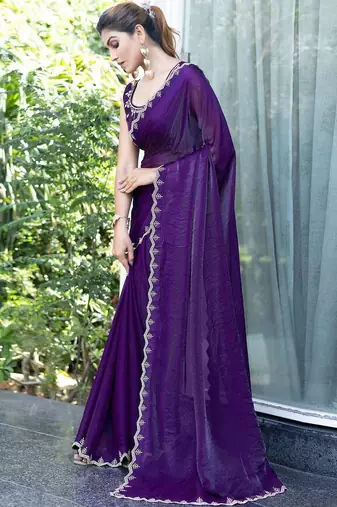purple embellished beads and stones satin saree