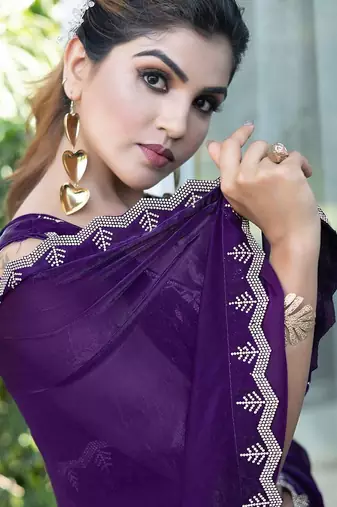 purple embellished beads and stones satin saree