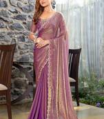 purple beads and stones satin saree