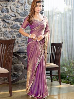 purple beads and stones satin saree 2