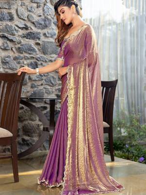 purple beads and stones satin saree 3