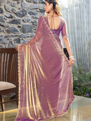 purple beads and stones satin saree 4