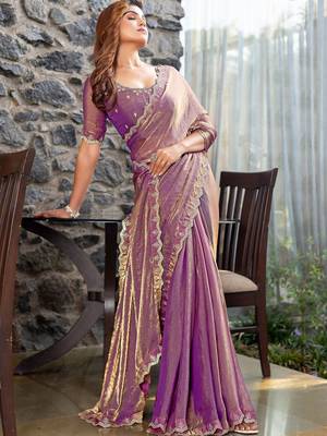 purple beads and stones satin saree 5