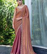 brown beads and stones satin saree