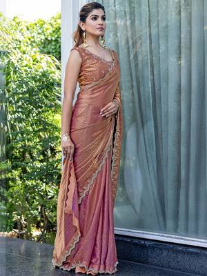 brown beads and stones satin saree 2