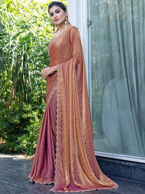 brown beads and stones satin saree 3