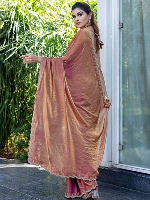 brown beads and stones satin saree 4